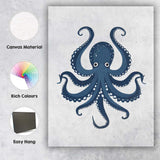 Adorable Navy Blue Octopus Sea Creature Illustration Canvas Wall Art Print Decor Picture Ready to Hang