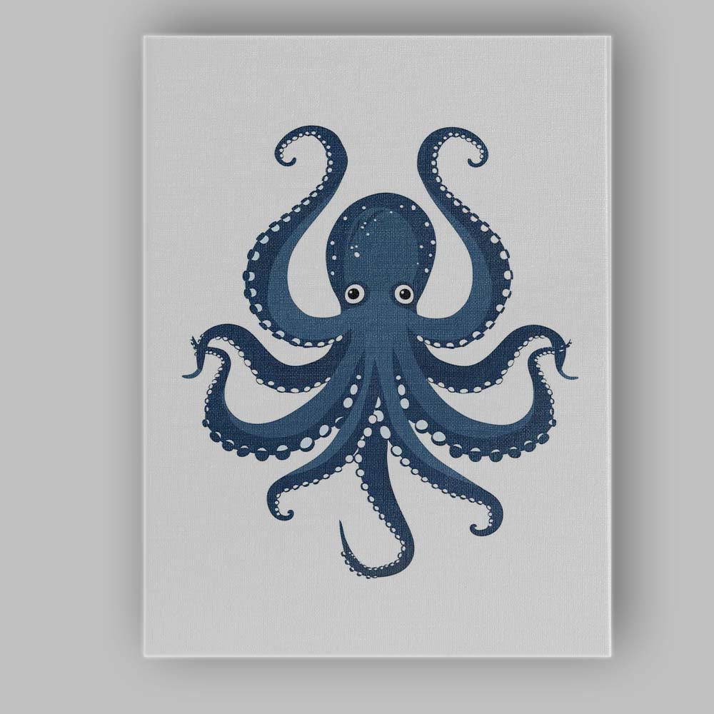 Adorable Navy Blue Octopus Sea Creature Illustration Canvas Wall Art Print Decor Picture Ready to Hang