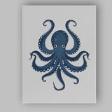 Adorable Navy Blue Octopus Sea Creature Illustration Canvas Wall Art Print Decor Picture Ready to Hang