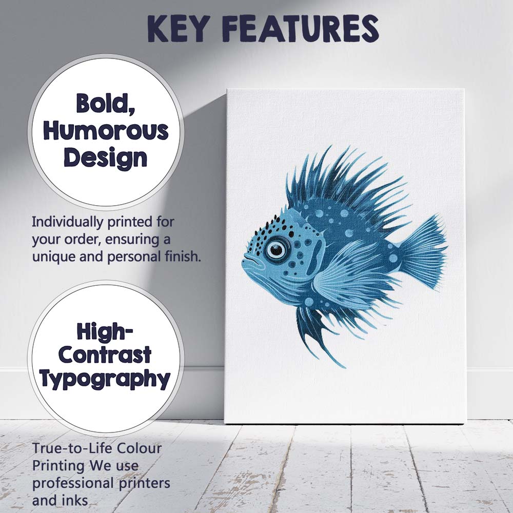 Blue Spotted Lionfish Tropical Ocean Wildlife Illustration Canvas Wall Art Print Decor Picture Ready to Hang
