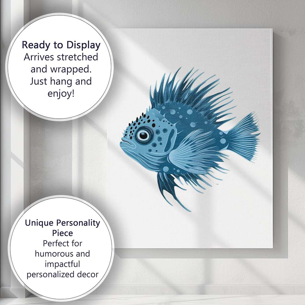 Blue Spotted Lionfish Tropical Ocean Wildlife Illustration Canvas Wall Art Print Decor Picture Ready to Hang