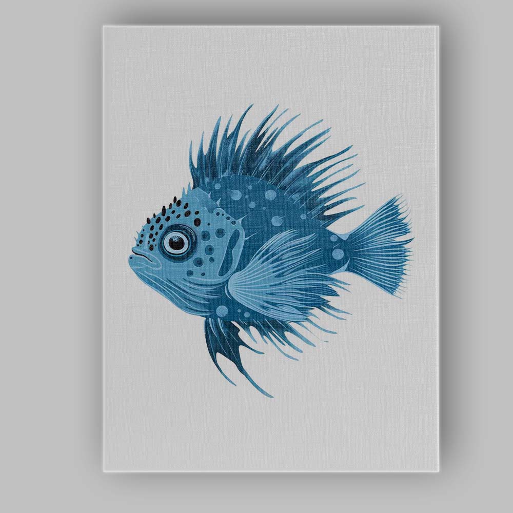 Blue Spotted Lionfish Tropical Ocean Wildlife Illustration Canvas Wall Art Print Decor Picture Ready to Hang