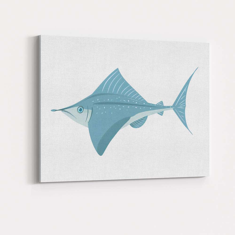 Elegant Blue Swordfish Marine Wildlife Illustration Canvas Wall Art Print Decor Picture Ready to Hang