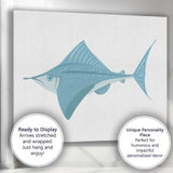 Elegant Blue Swordfish Marine Wildlife Illustration Canvas Wall Art Print Decor Picture Ready to Hang