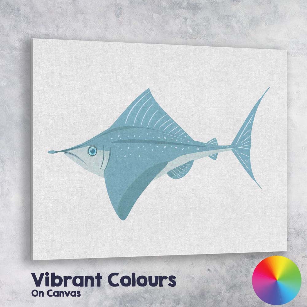 Elegant Blue Swordfish Marine Wildlife Illustration Canvas Wall Art Print Decor Picture Ready to Hang