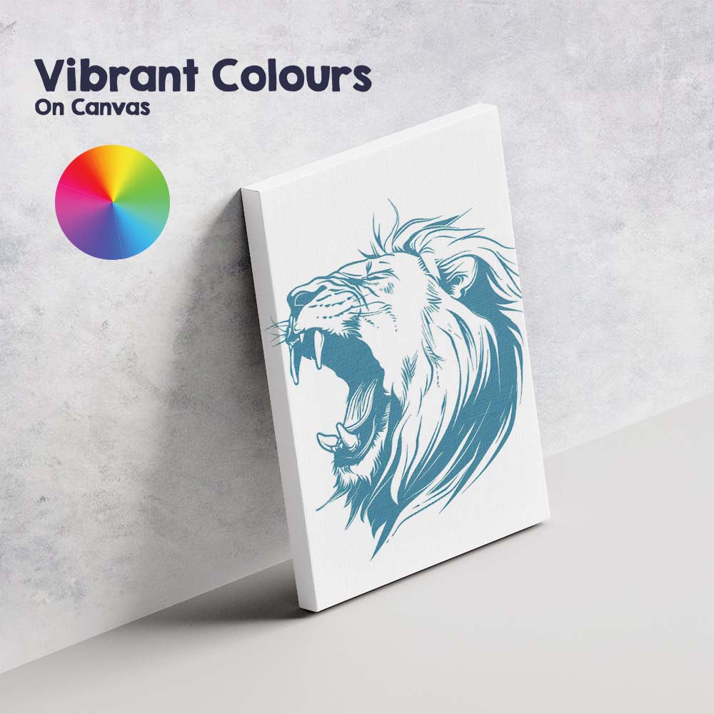 Roaring Lion Head Blue Line Art Wildlife Illustration Canvas Wall Art Print Decor Picture Ready to Hang