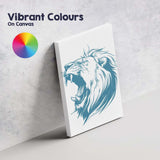 Roaring Lion Head Blue Line Art Wildlife Illustration Canvas Wall Art Print Decor Picture Ready to Hang