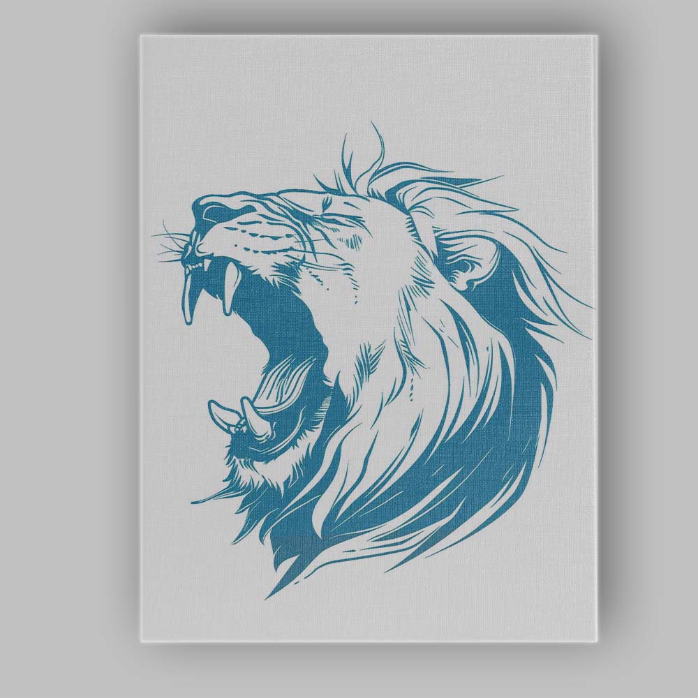 Roaring Lion Head Blue Line Art Wildlife Illustration Canvas Wall Art Print Decor Picture Ready to Hang