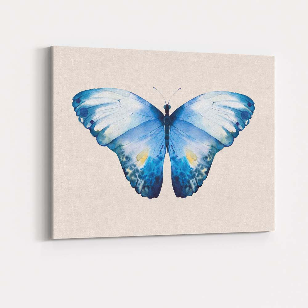 Watercolour Blue Butterfly Symmetrical Nature Illustration Canvas Wall Art Print Decor Picture Ready to Hang