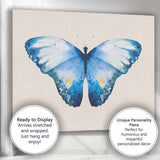 Watercolour Blue Butterfly Symmetrical Nature Illustration Canvas Wall Art Print Decor Picture Ready to Hang