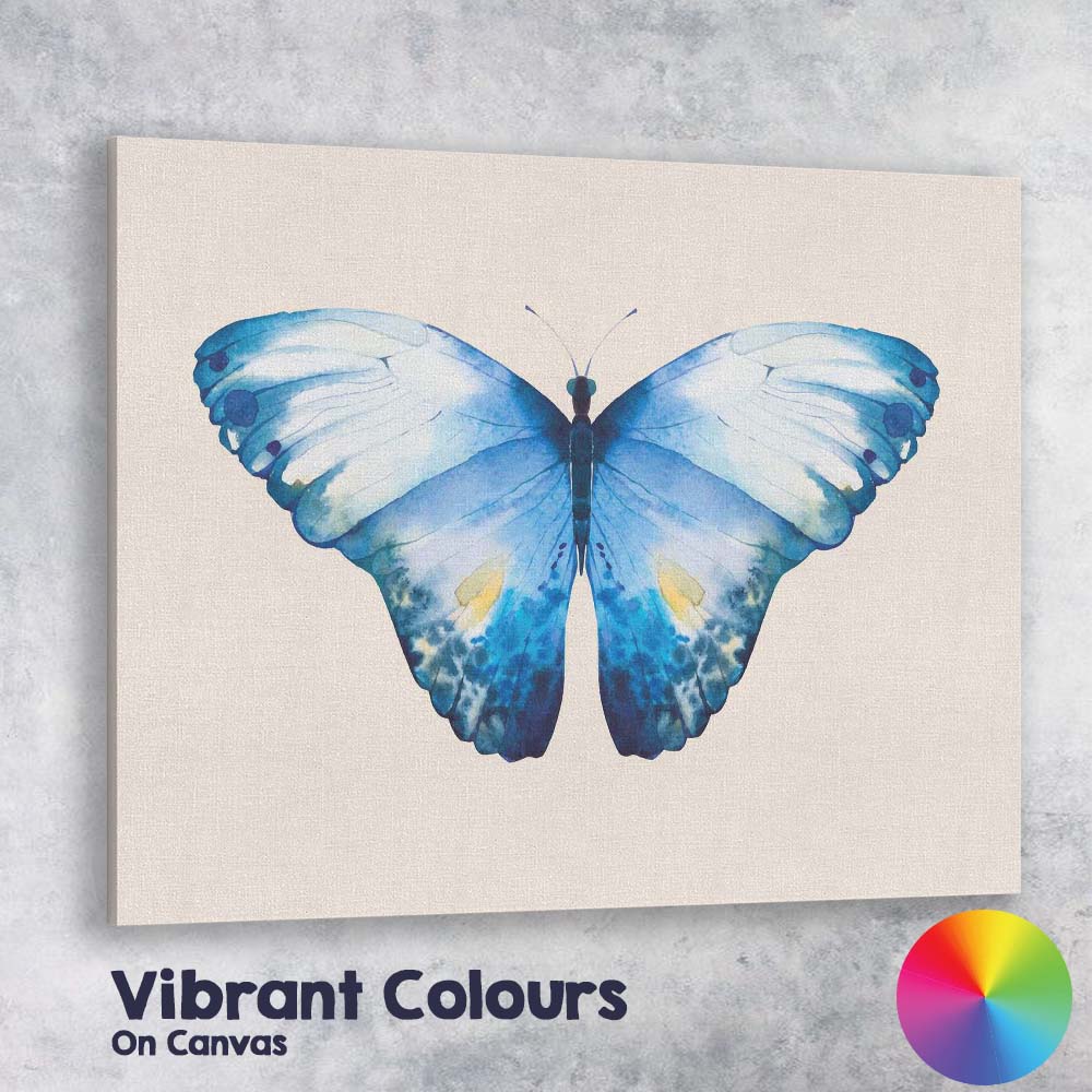 Watercolour Blue Butterfly Symmetrical Nature Illustration Canvas Wall Art Print Decor Picture Ready to Hang