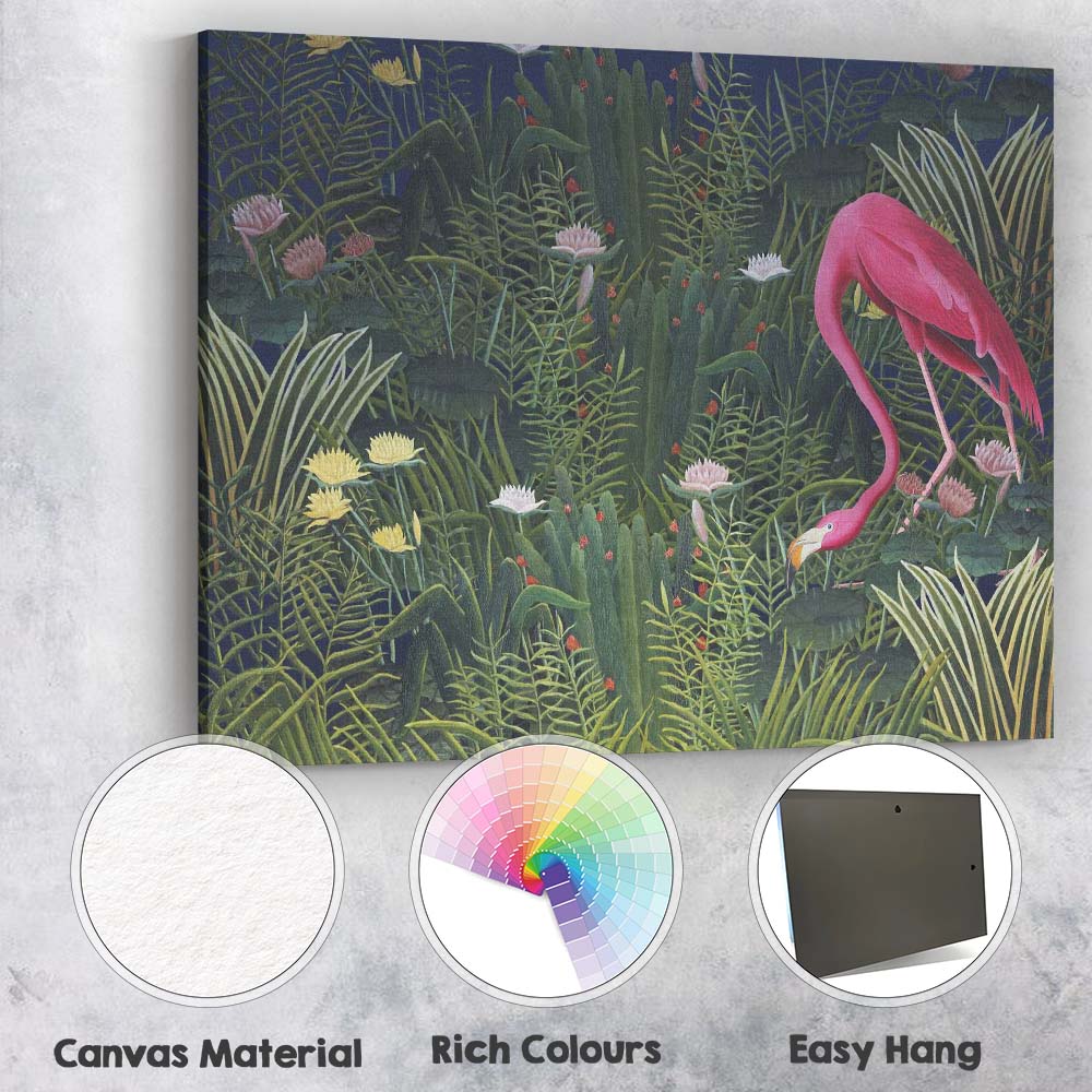 Exotic Pink Flamingo Tropical Jungle Botanical Pattern Canvas Wall Art Print Decor Picture Ready to Hang