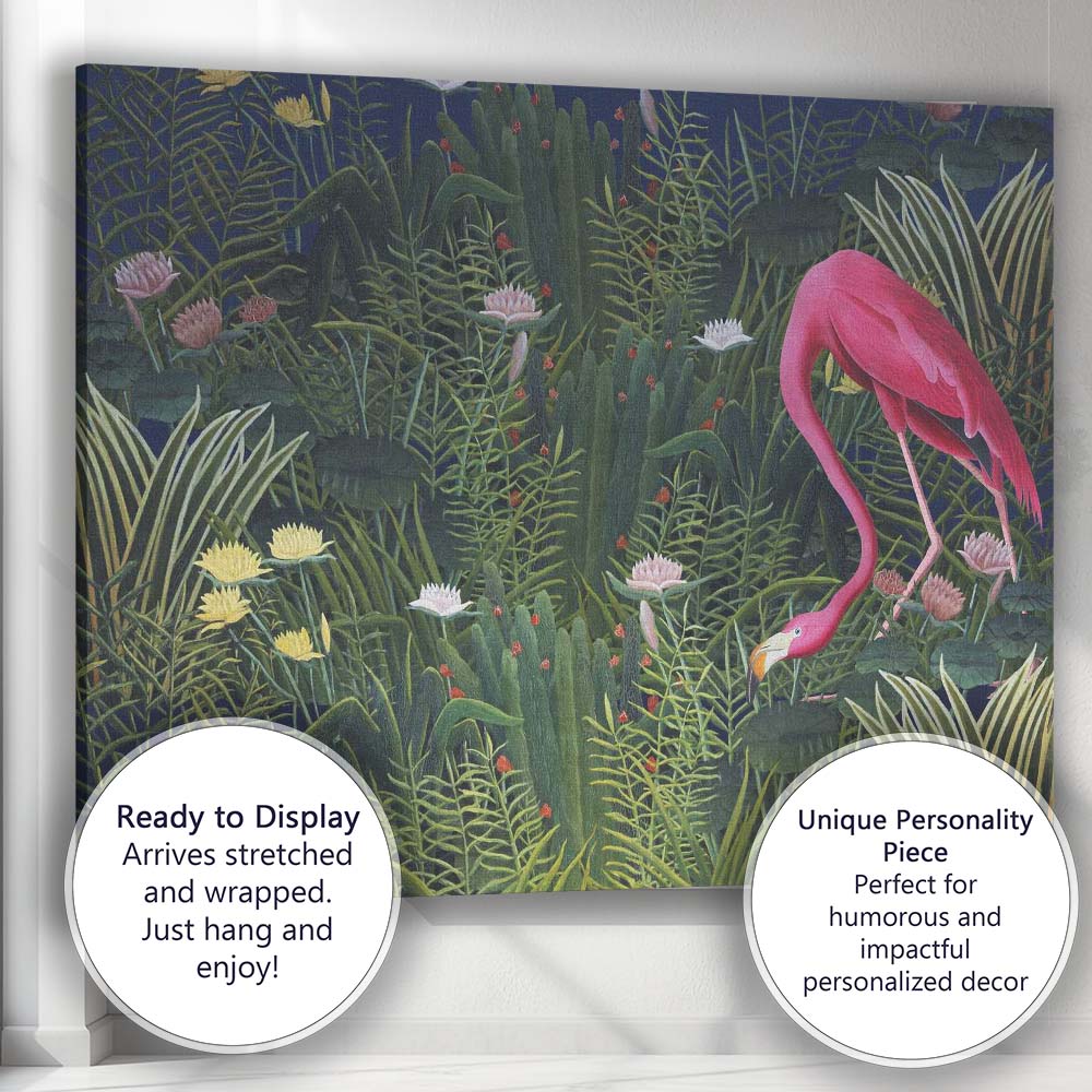 Exotic Pink Flamingo Tropical Jungle Botanical Pattern Canvas Wall Art Print Decor Picture Ready to Hang
