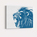 Majestic Roaring Lion Profile Blue Graphic Illustration Canvas Wall Art Print Decor Picture Ready to Hang