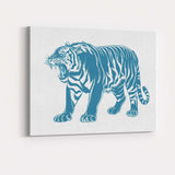 Roaring Tiger Full Body Blue Wildlife Illustration Canvas Wall Art Print Decor Picture Ready to Hang