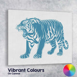 Roaring Tiger Full Body Blue Wildlife Illustration Canvas Wall Art Print Decor Picture Ready to Hang