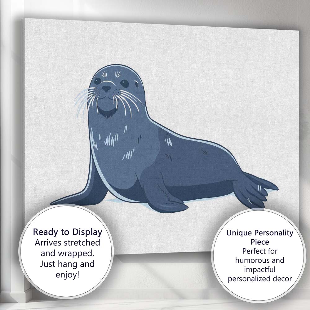 Adorable Grey Seal Resting Marine Wildlife Illustration Canvas Wall Art Print Decor Picture Ready to Hang