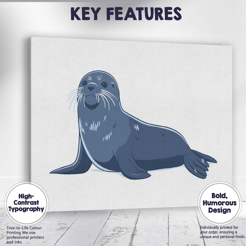 Adorable Grey Seal Resting Marine Wildlife Illustration Canvas Wall Art Print Decor Picture Ready to Hang