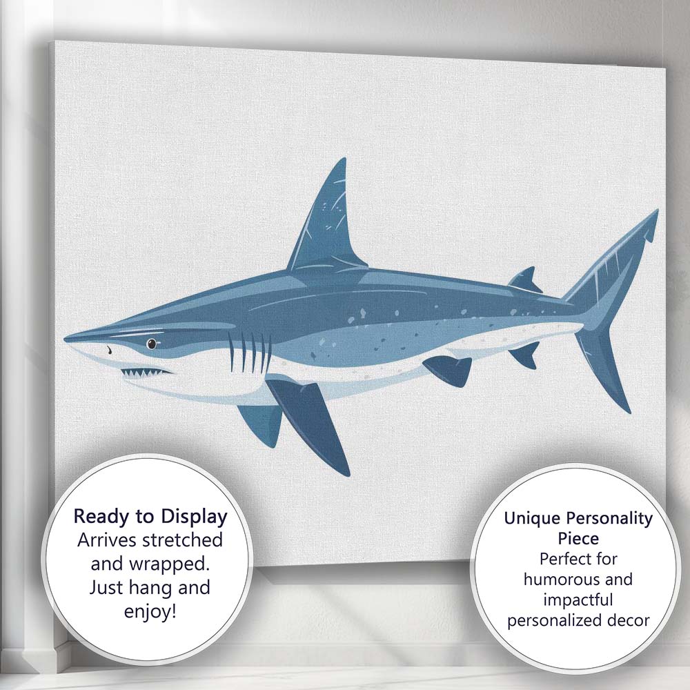 Blue Ocean Shark Natural History Illustration Canvas Wall Art Print Decor Picture Ready to Hang