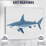Blue Ocean Shark Natural History Illustration Canvas Wall Art Print Decor Picture Ready to Hang