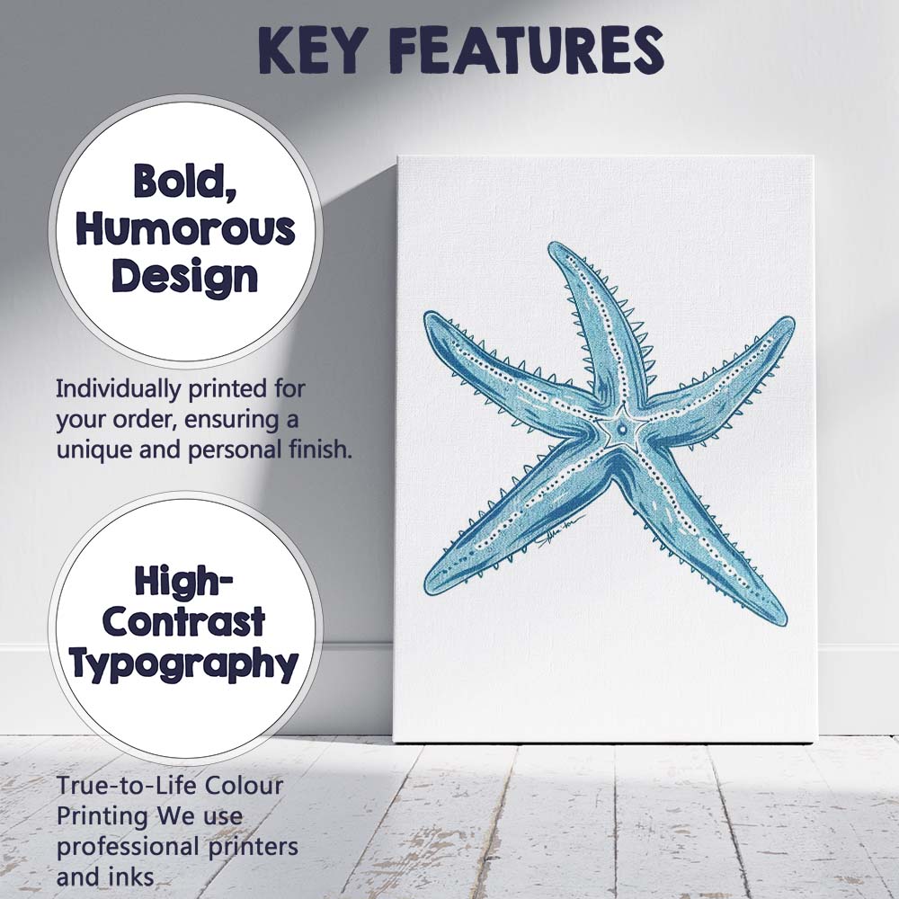 Blue Starfish Coastal Marine Illustration Canvas Wall Art Print Decor Picture Ready to Hang