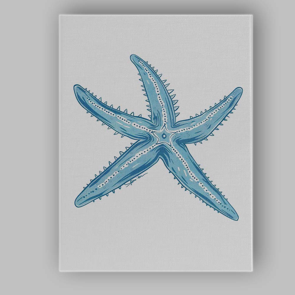 Blue Starfish Coastal Marine Illustration Canvas Wall Art Print Decor Picture Ready to Hang