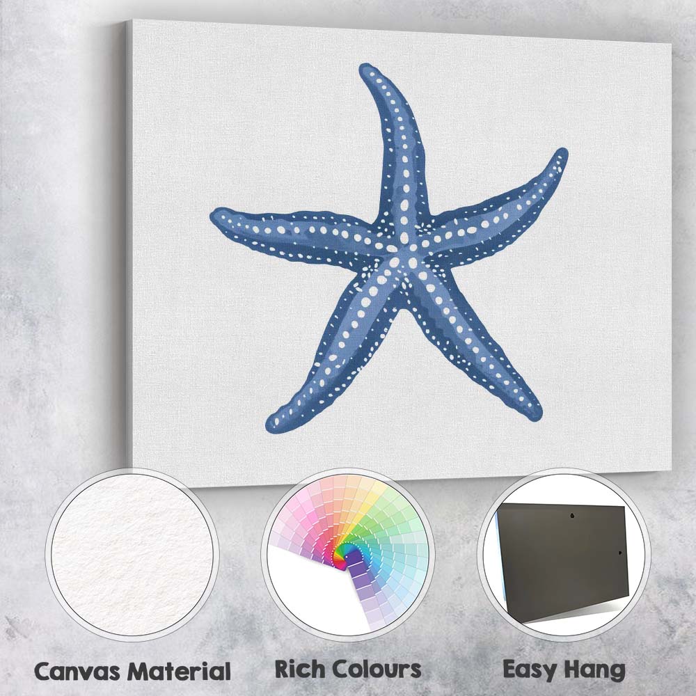 Navy Blue Spotted Starfish Ocean Life Illustration Canvas Wall Art Print Decor Picture Ready to Hang