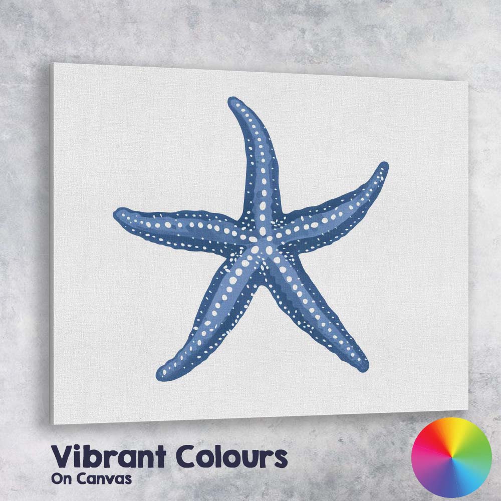 Navy Blue Spotted Starfish Ocean Life Illustration Canvas Wall Art Print Decor Picture Ready to Hang