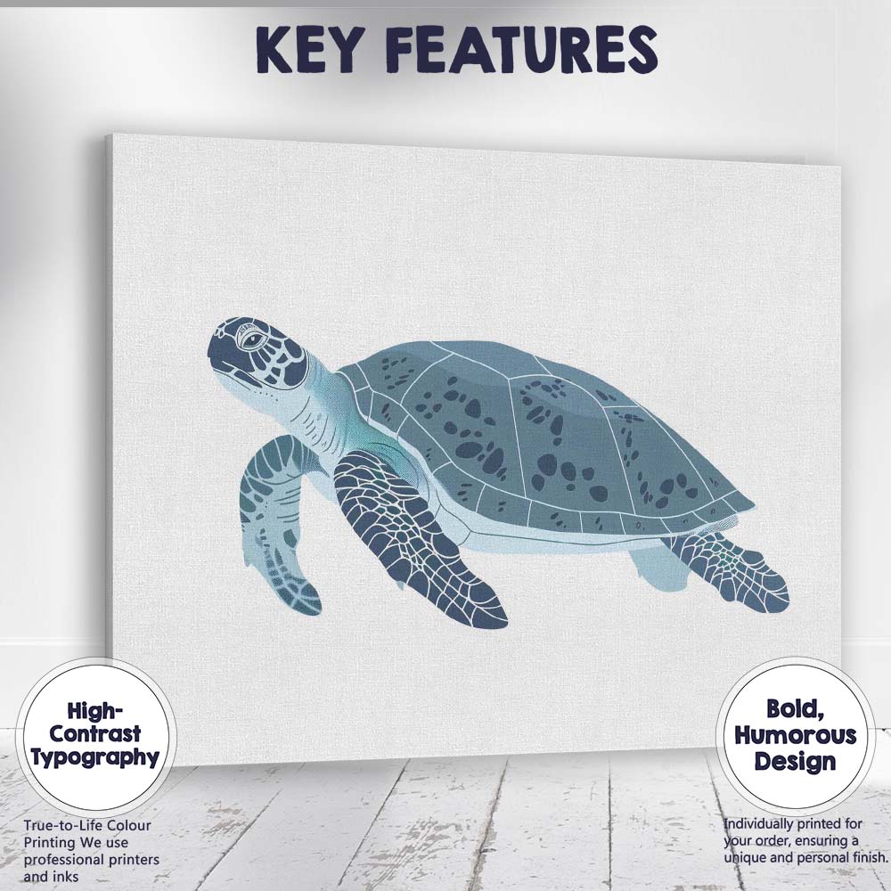 Detailed Sea Turtle Marine Wildlife Illustration Canvas Wall Art Print Decor Picture Ready to Hang