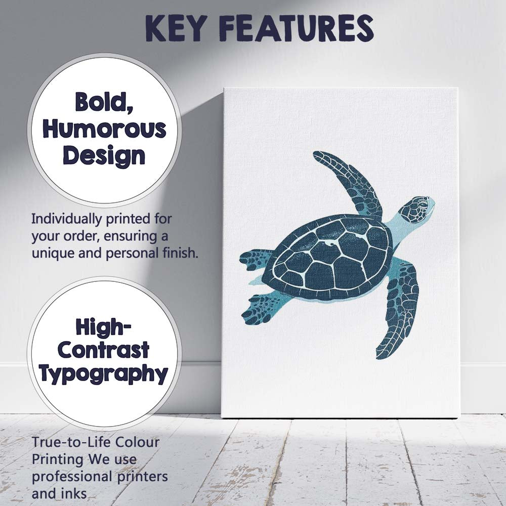 Swimming Sea Turtle Ocean Life Illustration Canvas Wall Art Print Decor Picture Ready to Hang