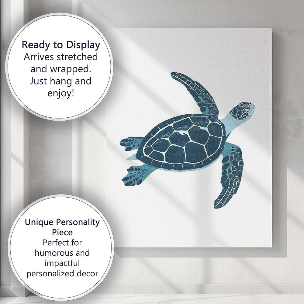 Swimming Sea Turtle Ocean Life Illustration Canvas Wall Art Print Decor Picture Ready to Hang
