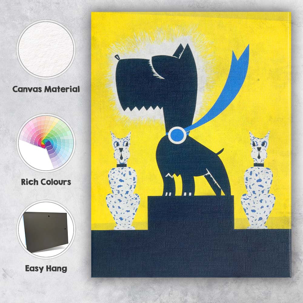 Retro Black Scottish Terrier Pop Art Yellow Graphic Illustration Canvas Wall Art Print Decor Picture Ready to Hang