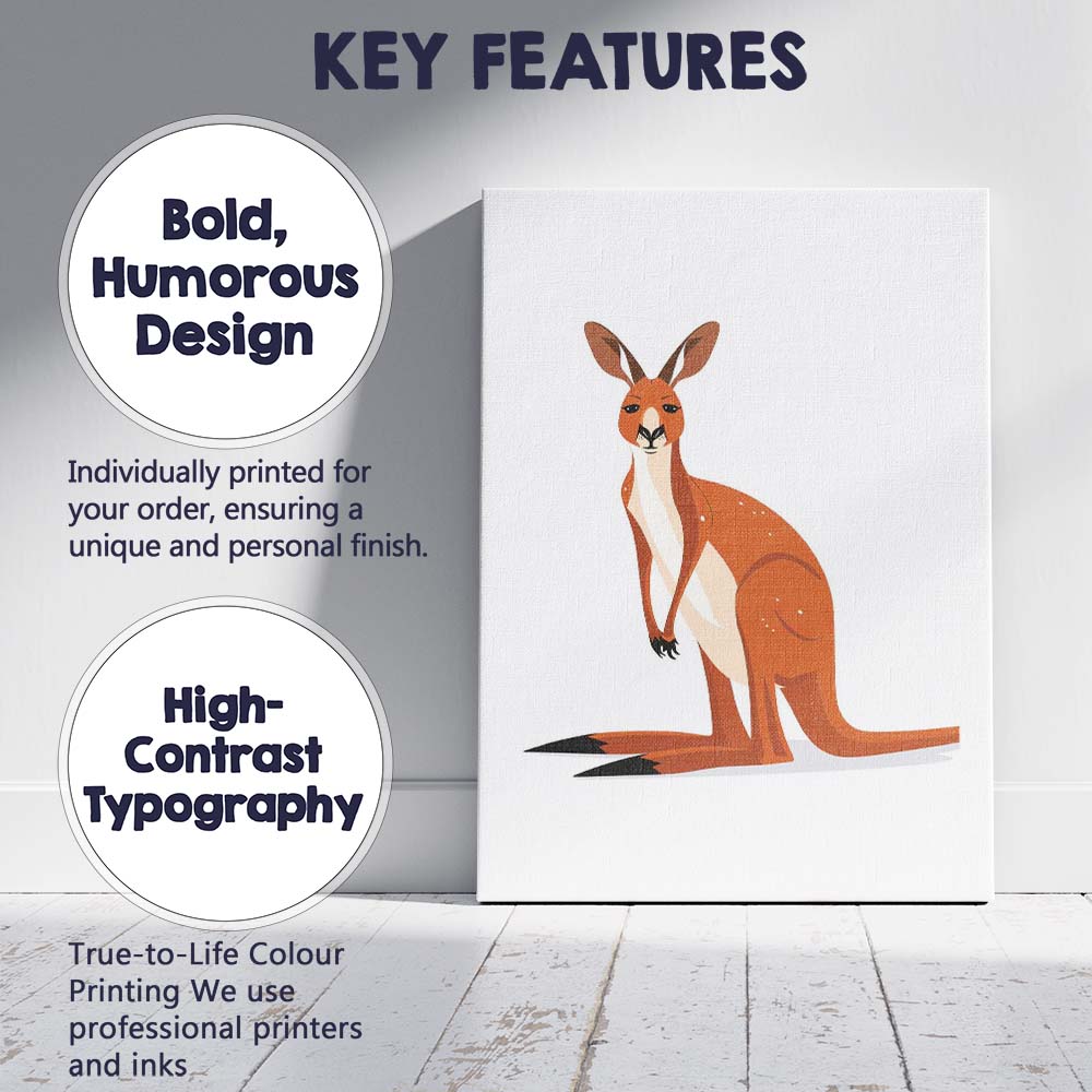 Minimalist Australian Red Kangaroo Wildlife Illustration Canvas Wall Art Print Decor Picture Ready to Hang
