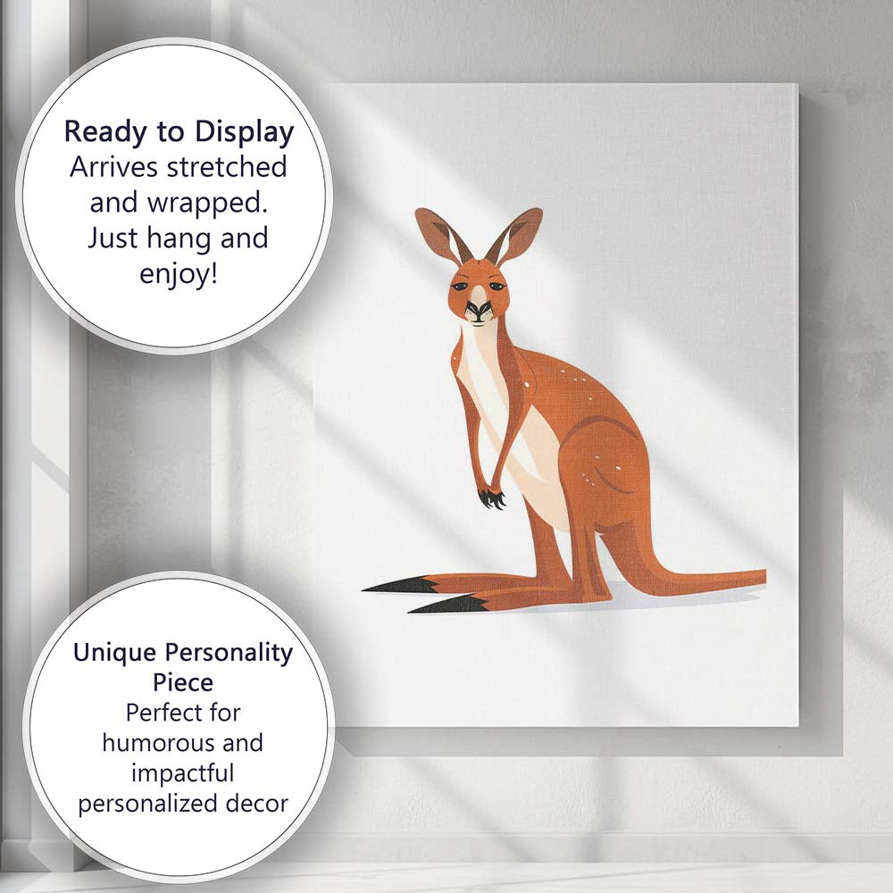 Minimalist Australian Red Kangaroo Wildlife Illustration Canvas Wall Art Print Decor Picture Ready to Hang