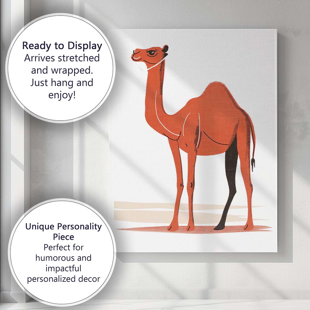 Contemporary Orange Camel Desert Wildlife Illustration Canvas Wall Art Print Decor Picture Ready to Hang