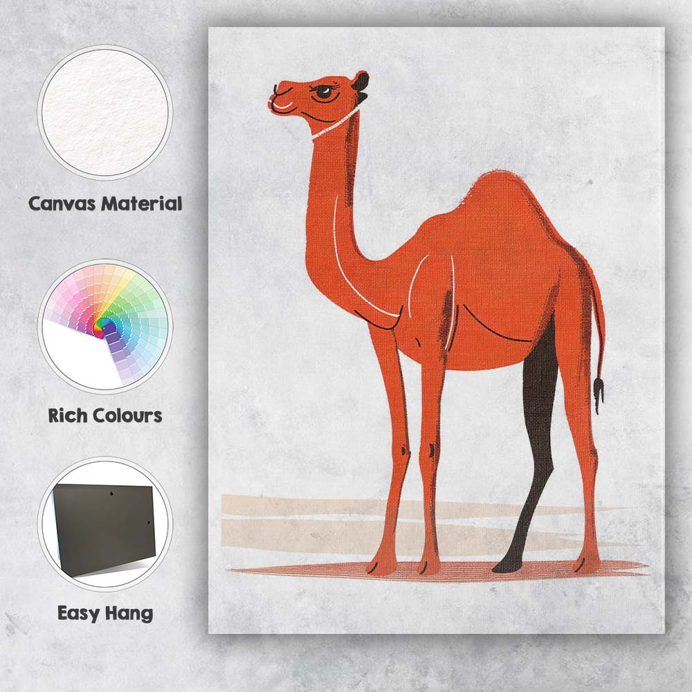 Contemporary Orange Camel Desert Wildlife Illustration Canvas Wall Art Print Decor Picture Ready to Hang