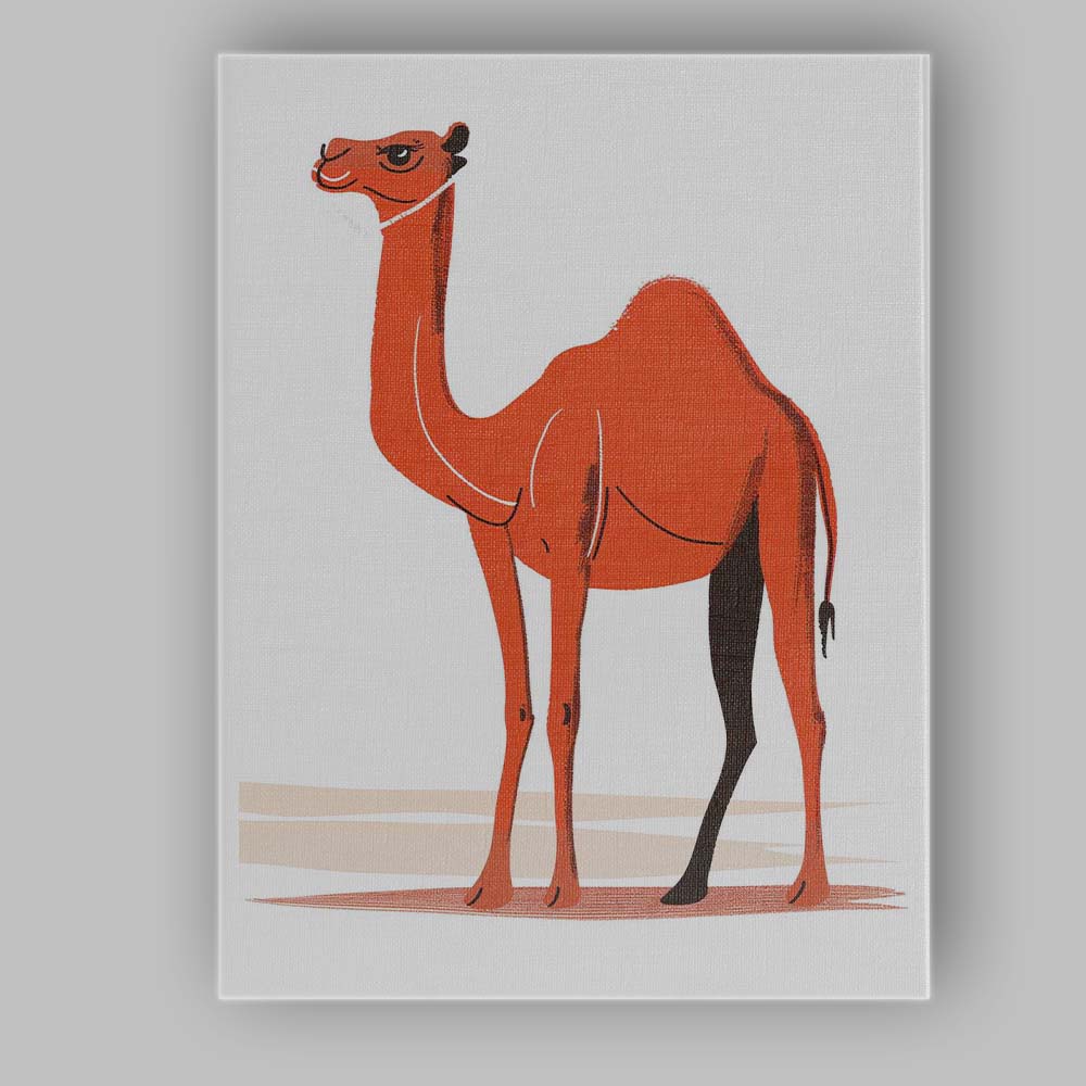 Contemporary Orange Camel Desert Wildlife Illustration Canvas Wall Art Print Decor Picture Ready to Hang