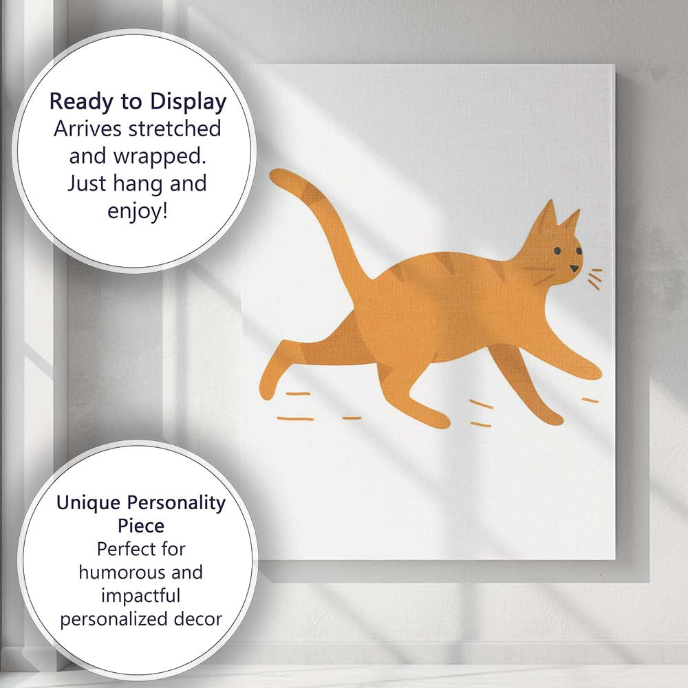 Cute Orange Ginger Tabby Cat Cartoon Illustration Canvas Wall Art Print Decor Picture Ready to Hang