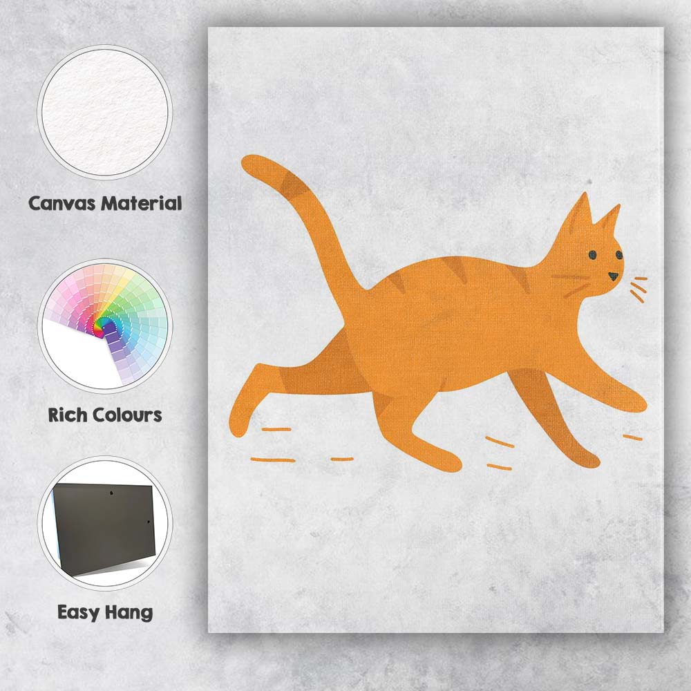 Cute Orange Ginger Tabby Cat Cartoon Illustration Canvas Wall Art Print Decor Picture Ready to Hang