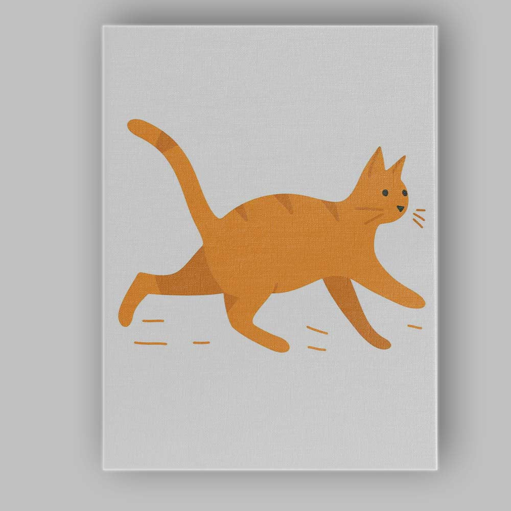 Cute Orange Ginger Tabby Cat Cartoon Illustration Canvas Wall Art Print Decor Picture Ready to Hang