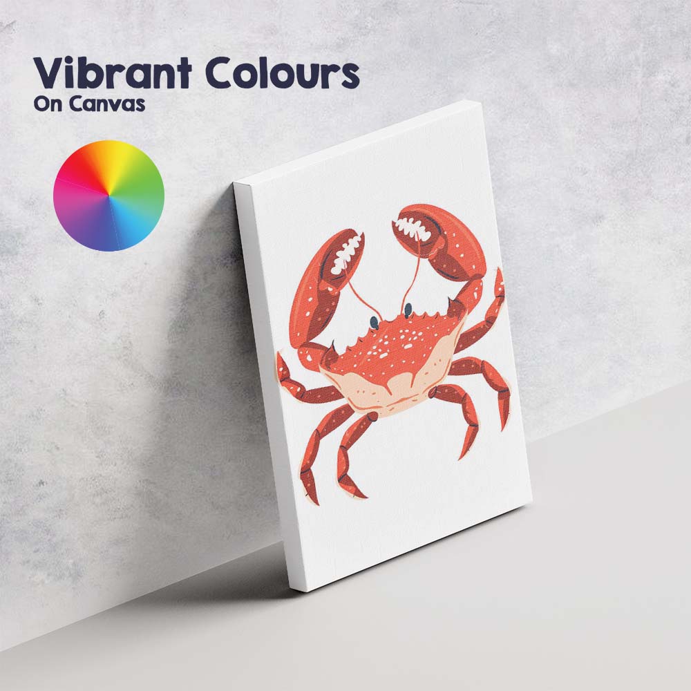 Bright Red Cartoon Crab Sea Life Illustration Canvas Wall Art Print Decor Picture Ready to Hang