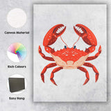 Bright Red Cartoon Crab Sea Life Illustration Canvas Wall Art Print Decor Picture Ready to Hang
