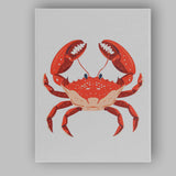 Bright Red Cartoon Crab Sea Life Illustration Canvas Wall Art Print Decor Picture Ready to Hang