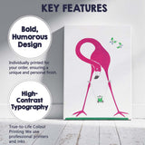 Pink Flamingo Reading Child Swing Whimsical Minimalist Illustration Canvas Wall Art Print Decor Picture Ready to Hang