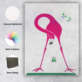 Pink Flamingo Reading Child Swing Whimsical Minimalist Illustration Canvas Wall Art Print Decor Picture Ready to Hang