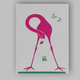 Pink Flamingo Reading Child Swing Whimsical Minimalist Illustration Canvas Wall Art Print Decor Picture Ready to Hang