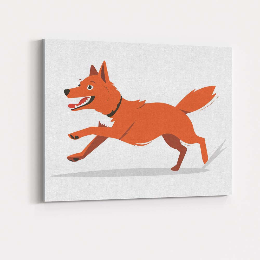 Playful Running Fox Cartoon Wildlife Illustration Canvas Wall Art Print Decor Picture Ready to Hang