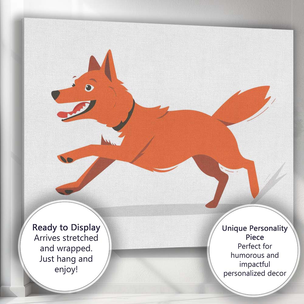 Playful Running Fox Cartoon Wildlife Illustration Canvas Wall Art Print Decor Picture Ready to Hang