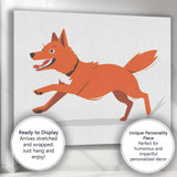 Playful Running Fox Cartoon Wildlife Illustration Canvas Wall Art Print Decor Picture Ready to Hang