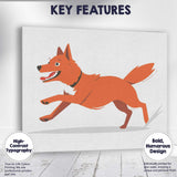 Playful Running Fox Cartoon Wildlife Illustration Canvas Wall Art Print Decor Picture Ready to Hang